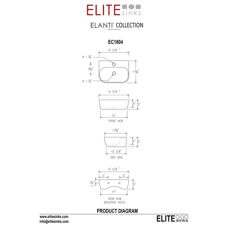Elite Sinks ELANTI EC1804 Porcelain Wall-Mounted Bathroom Sink, White - Image 5