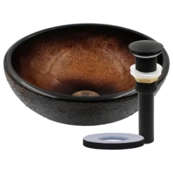 Novatto Sanguinello Mini Glass Vessel Bathroom Sink Set, Matte Black