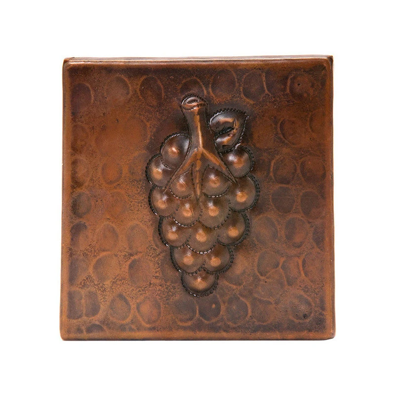 Premier Copper Products T4DBG 4" X 4" Hammered Copper Grape Tile