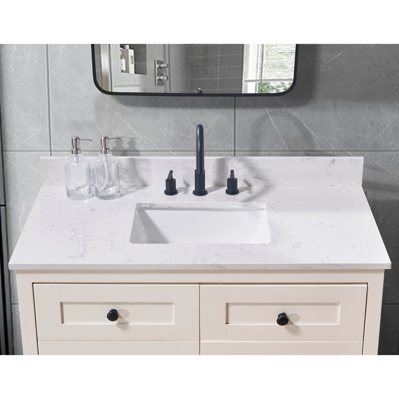 Altair Trento Engineered Stone Vanity Top In Aosta White With White Sink, 43" - Image 7