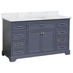 Kitchen Bath Collection Aria 60" Bathroom Vanity, Marine Gray, Carrara Marble, Single Vanity