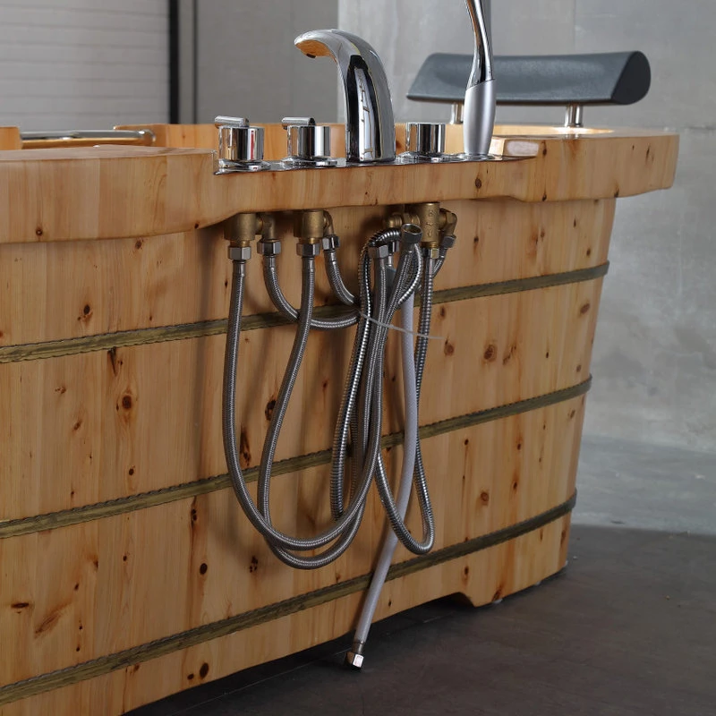 Alfi Trade Inc Alfi Brand 65" 2 Person Free Standing Wooden Bathtub With Fixtures & Headrests - Image 10