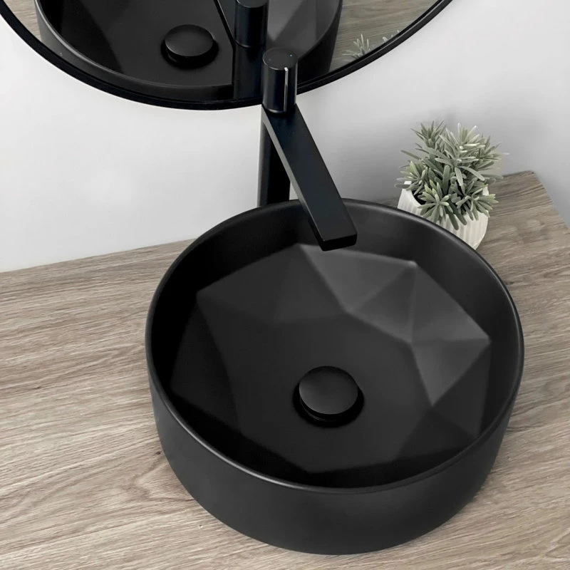 Stylish Porcelain Round 15.75" Vessel Ceramic Bathroom Sink Black - Image 3