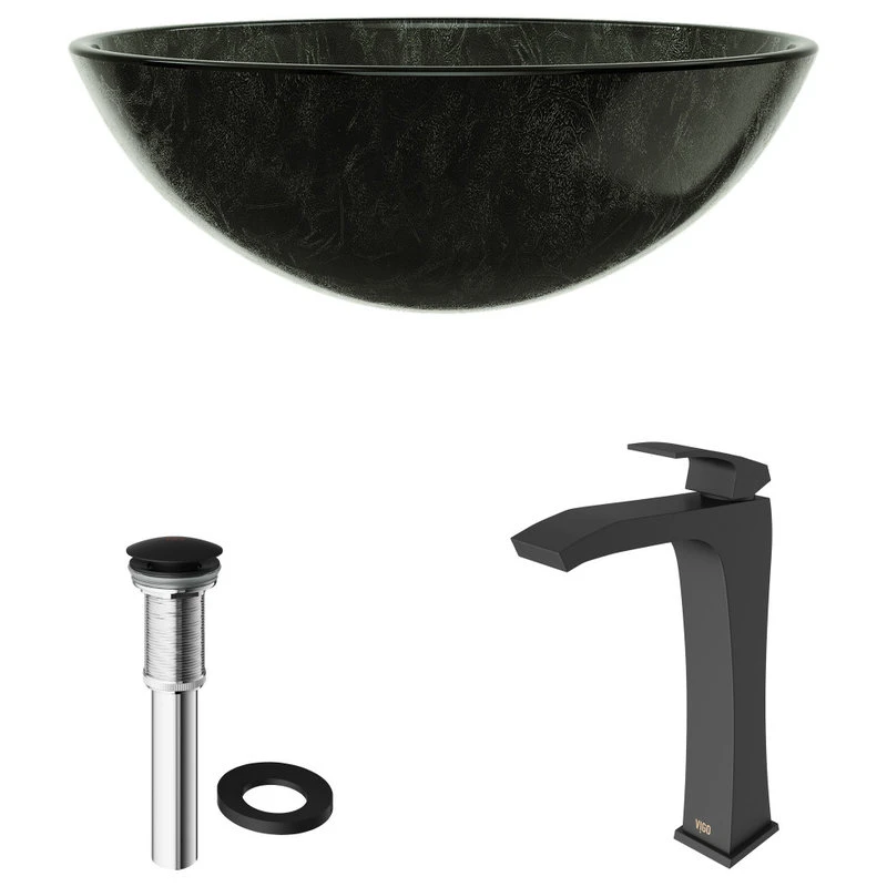 VIGO Gray Onyx Glass Vessel Sink And Blackstonian Faucet, Matte Black Finish - Image 7