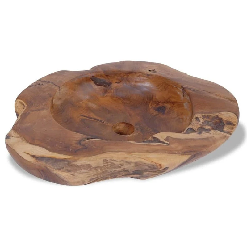 Vida XL International B.V. VidaXL Solid Teak Wood Basin Wash Sink Bathroom Home Indoor Washbowl Bowl - Image 4