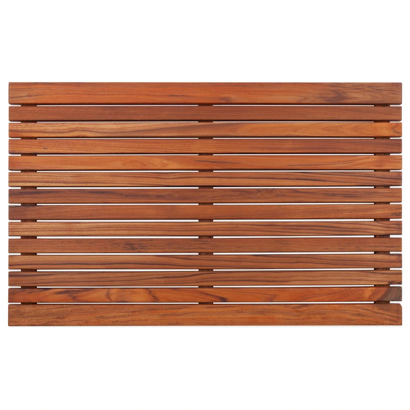 Nordic Style Teak Shower And Bath Mat 31.4"x19.6", Wide End Slat