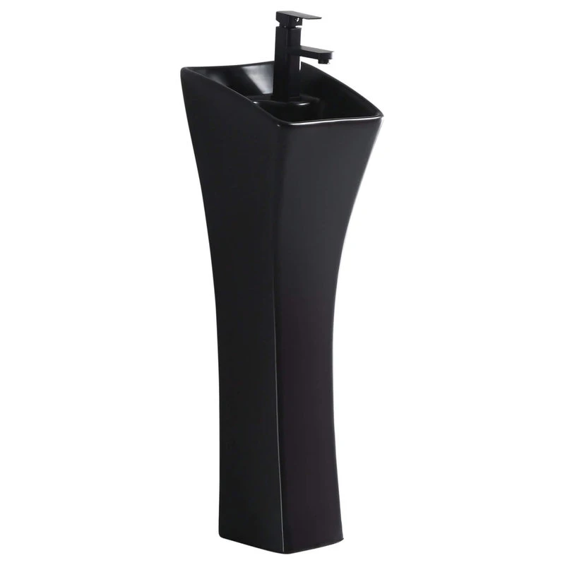 Fine Fixtures Vitreous China 12" Pedestal Bathroom Sink With Overflow, Black