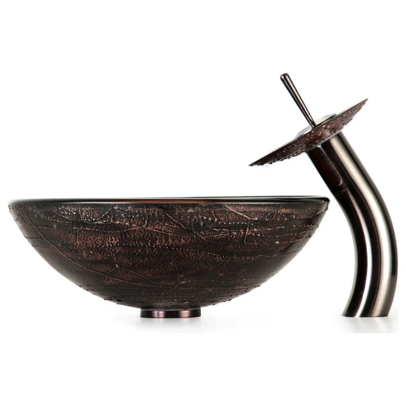 Kraus USA, Inc. Illusion 16 1/2" Glass Vessel Bathroom Sink, PU Drain, Mounting Ring, Bronze - Image 6