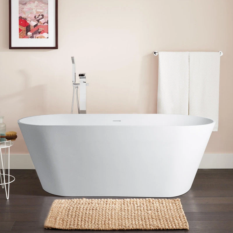 Vanity Art LLC Vanity Art Solid Surface Resin Stone Freestanding Bathtub, Matte White, 65"x29.5" - Image 2