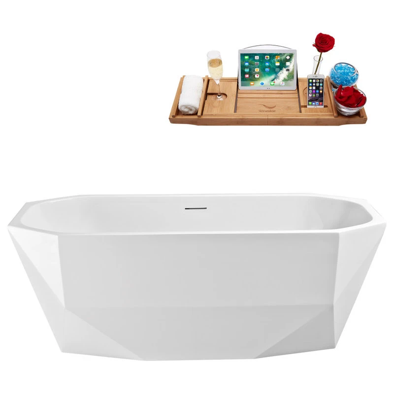 63'' Streamline N630ORB Freestanding Tub, Tray, Internal Drain, Pop-Up: White - Image 6