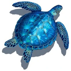 Custom Mosaics, Inc. Sea Turtle Porcelain Swimming Pool Mosaic 20"x20" With Shadow, Blue
