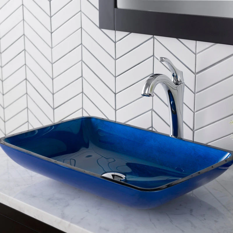 Kraus USA, Inc. Irruption Blue Rectangle Glass Vessel Bathroom Sink - Image 3