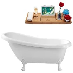 Streamline 61" Soaking Clawfoot Tub With Internal Drain, White