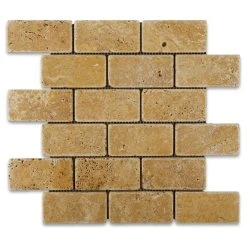 OTS 2 X 4 Gold / Yellow Travertine Tumbled Brick Mosaic Tile