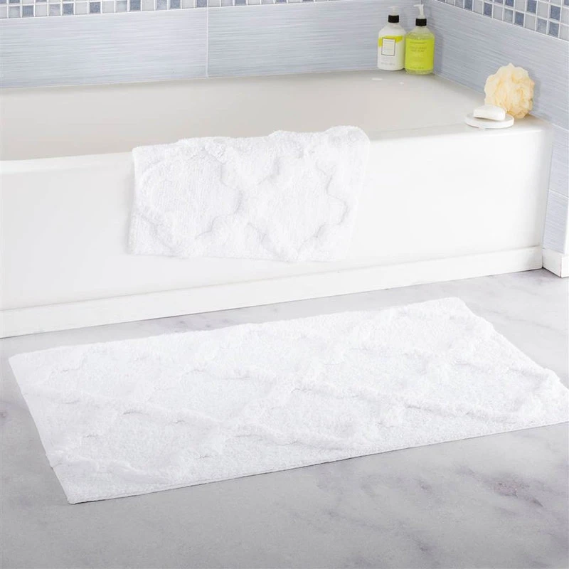 Lavish Home 100% Cotton 2 Piece Trellis Bathroom Mat Set, White - Image 3