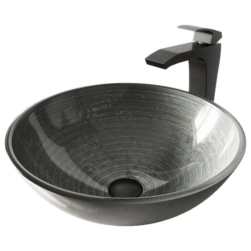VIGO Simply Silver Glass Vessel Sink And Blackstonian Faucet Set, Matte Black - Image 7