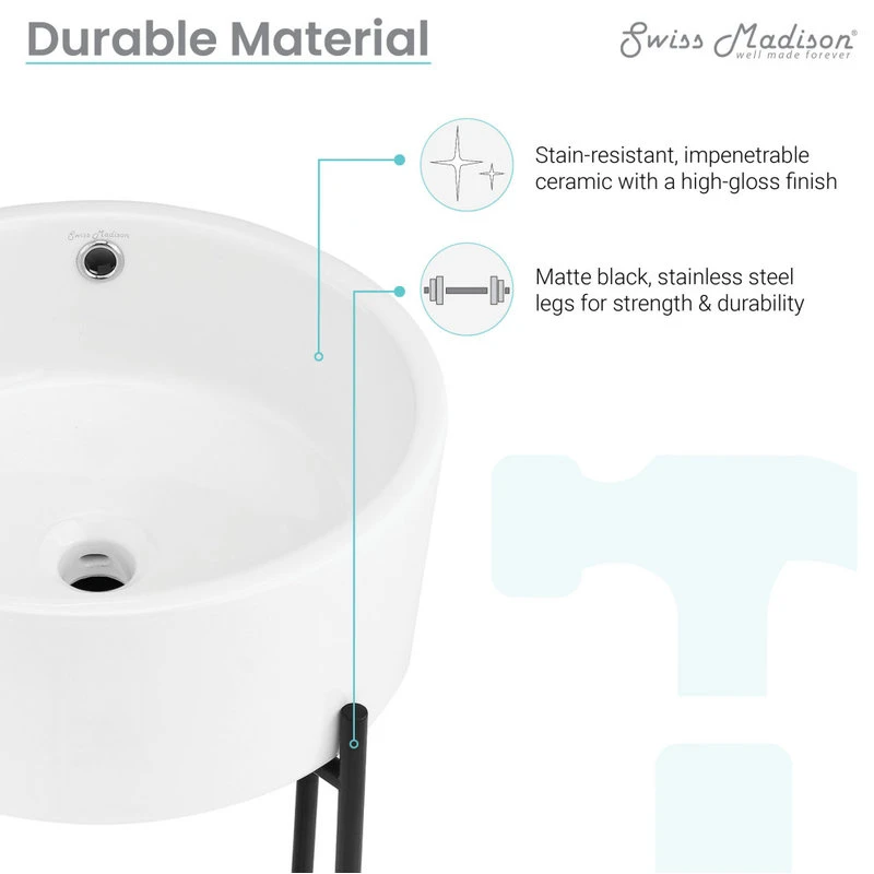 Swiss Madison Monaco 16.5" Round Console Sink, White Basin Matte Black Legs - Image 8