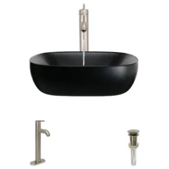 Rene R2-5032-MB Porcelain Vessel Bathroom Sink And Pop-Up Drain, Brushed Nickel, R9-7