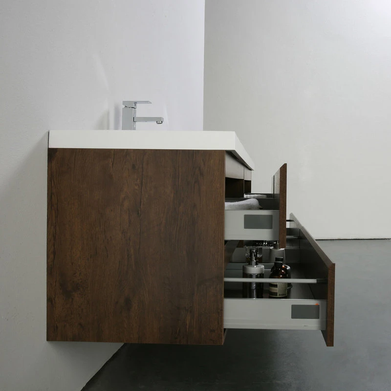 Bathroom Vanity Wholesale INC. MOB 84" Wall-Mounted Double Bathroom Vanity In Rosewood - Image 5