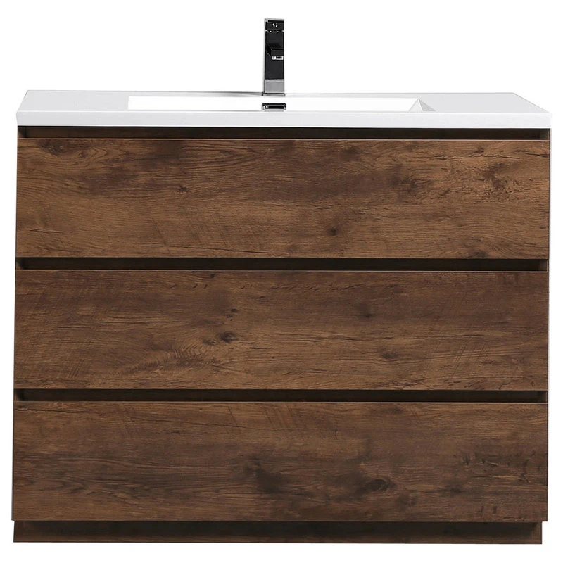 BATHROOM VANITIES WHOLESALE Moa Bathroom Vanity With 3 Drawers And Acrylic Sink, Rosewood, 42"