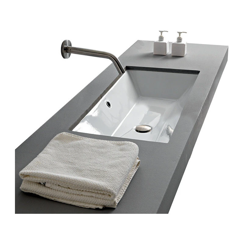 Scarabeo Ceramiche Rectangular Small White Ceramic Undermount Sink, No Hole