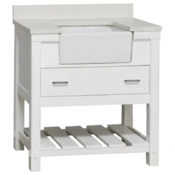 Kitchen Bath Collection Charlotte 36" Bathroom Vanity, White, 36", Quartz Top