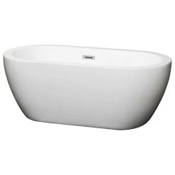 Wyndham Collection Soho 60" Freestanding White Bathtub, Polished Chrome Drain And Overflow Trim