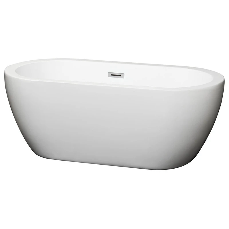 Wyndham Collection Soho 60" Freestanding White Bathtub, Polished Chrome Drain And Overflow Trim