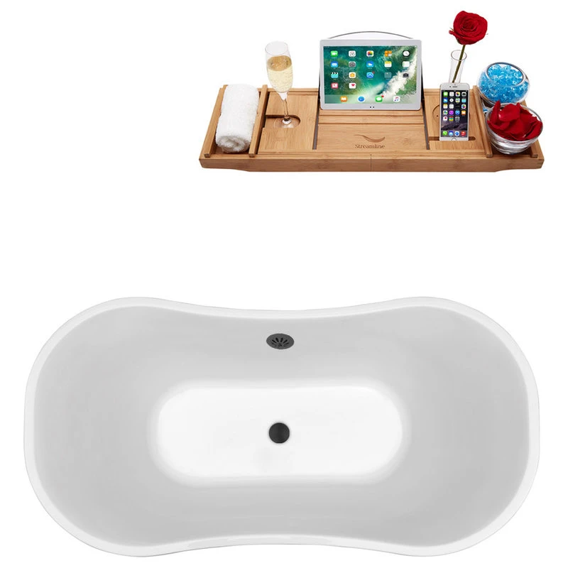 68" Streamline N201BL Soaking Freestanding Tub And Tray With External Drain - Image 6