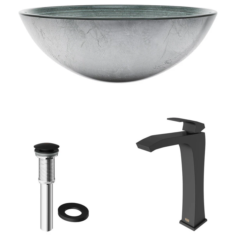 VIGO Simply Silver Glass Vessel Sink And Blackstonian Faucet Set, Matte Black - Image 8