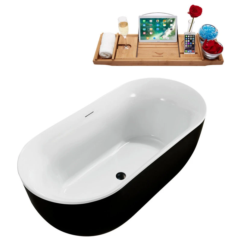 59'' Streamline N811BL Freestanding Tub, Tray, Internal Drain, Pop-Up: Black - Image 2