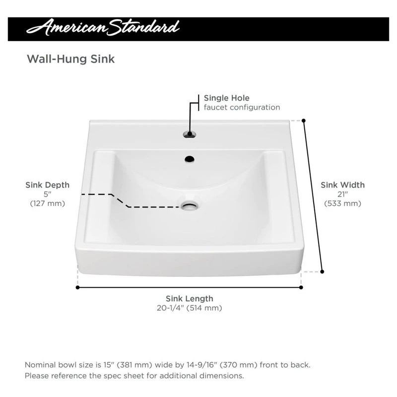 American Standard Brands American Standard 9134.001EC Decorum 21" Wall Mounted Bathroom - White - Image 3