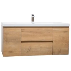 Concept Baths And Interiors ConceptBaths 47” Angela Wall Mounted Modern Single Vanity, Natural Oak