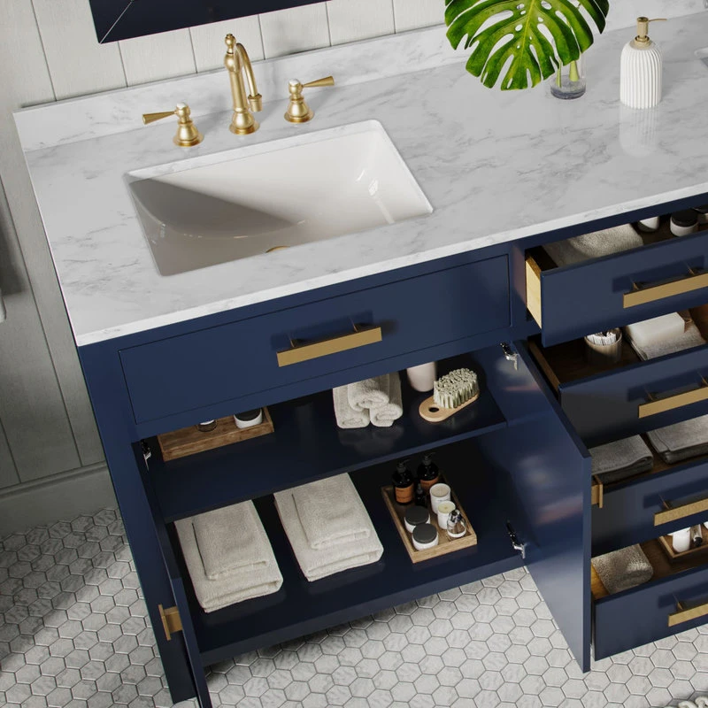MOD Savoy Bath Vanity, Double Sink, 72", Blue, Freestanding, Faucets And Mirrors - Image 5