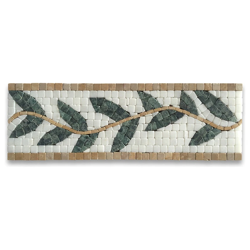 Stone Center Online Marble Mosaic Border Listello Tile Olive Branch Green 4x12 Tumbled, 1 Piece