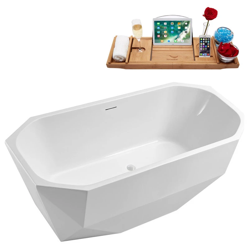 63'' Streamline N630ORB Freestanding Tub, Tray, Internal Drain, Pop-Up: White - Image 2