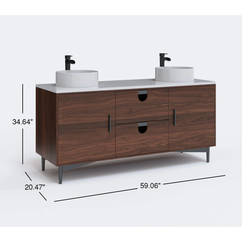 MOD Newton Bath Vanity, Walnut, 60", Double Sink, Freestanding - Image 3
