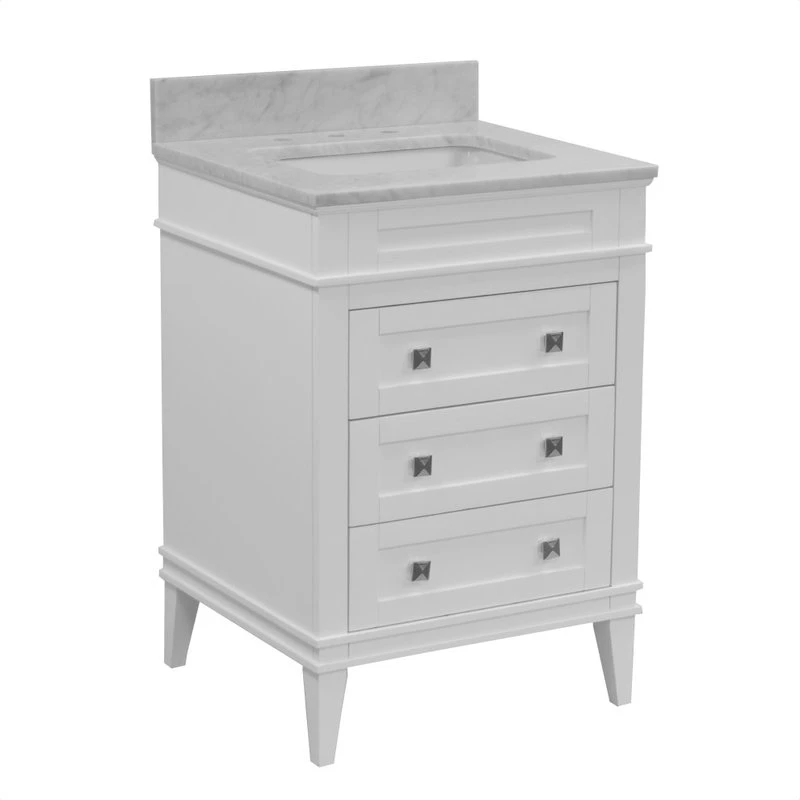 Kitchen Bath Collection Eleanor 24" Single Bathroom Vanity In White With Carrara Marble Top