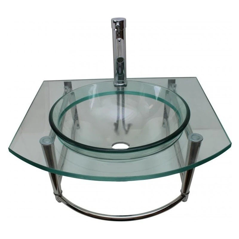 Renovators Supply Manufacturing Round Glass Wall Mount Console Sink 23 3/4" With Faucet, Drain And Towel Bar - Image 2