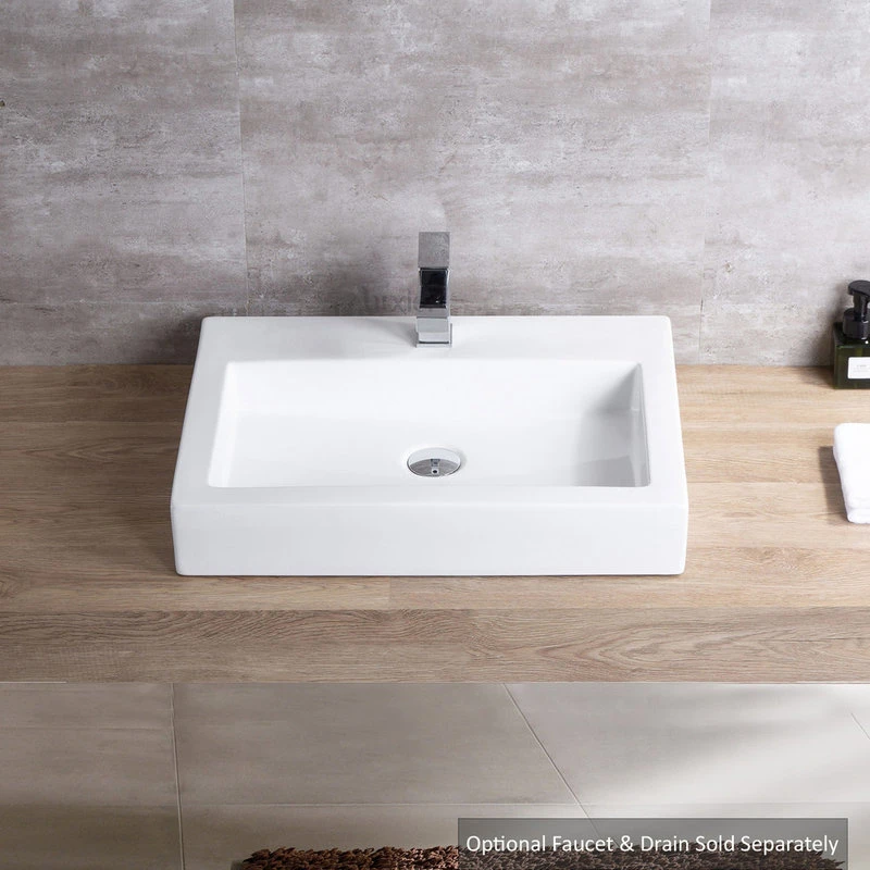 Luxier CS-021 Rectangular Bathroom Ceramic Vessel Sink Art Basin In White - Image 3
