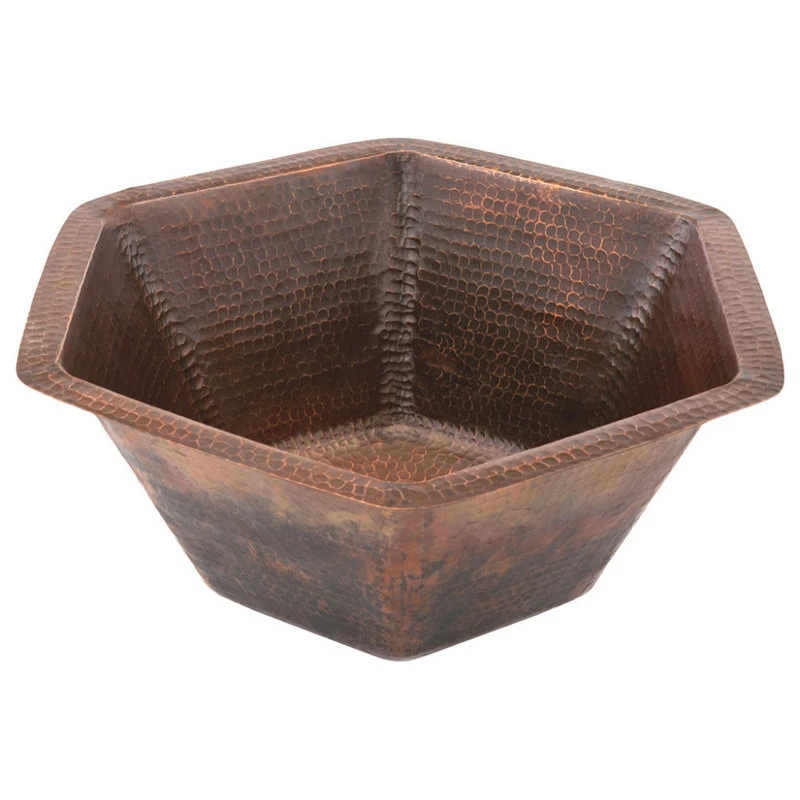 Premier Copper Products 15.5" Hexagon Under Counter Hammered Copper Bathroom Sink