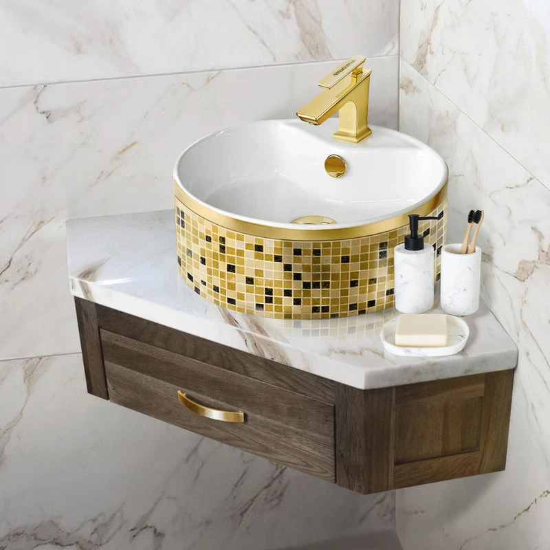 Maison De Philip Round Vessel Sink 18" Gold Mosaic, Sink - Image 3