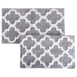 Lavish Home 100% Cotton 2 Piece Trellis Bathroom Mat Set, Silver
