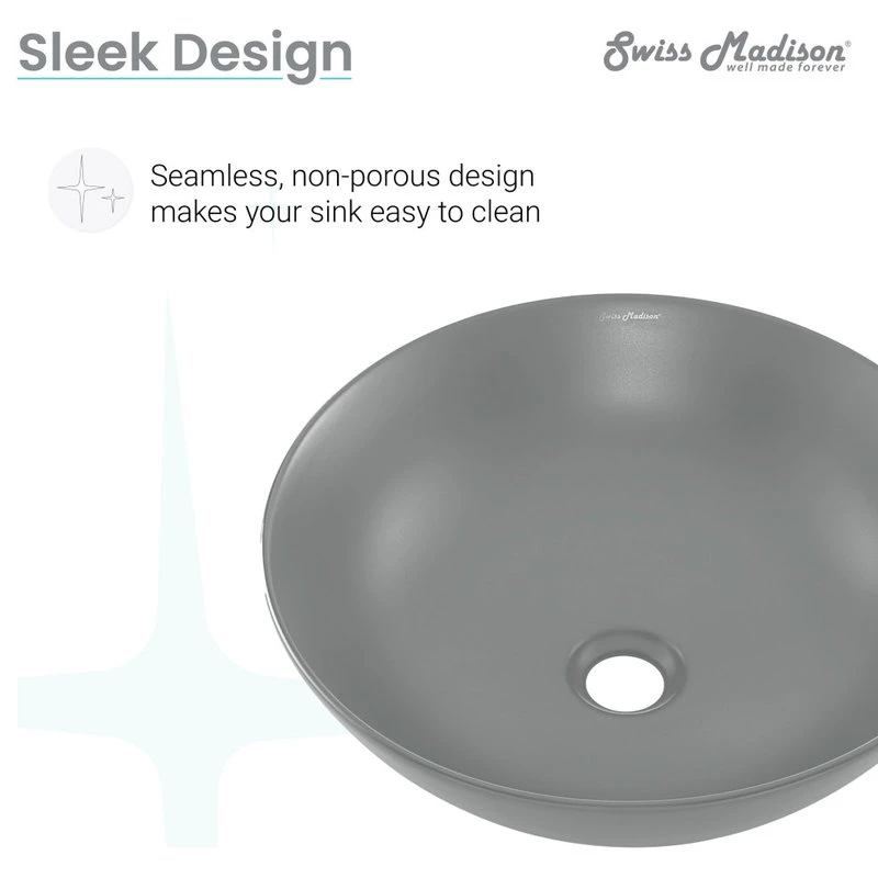 Swiss Madison Classe 16" Color Ceramic Sink In Matte Grey - Image 9