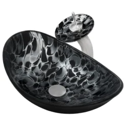 Novatto Tartaruga Oval Glass Vessel Sink Set, Brushed Nickel