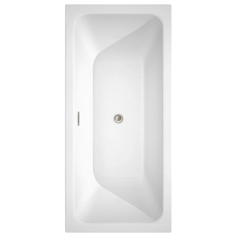 Wyndham Collection Galina 67" Freestanding White Bathtub, Brushed Nickel Tub Filler And Trim Kit - Image 3