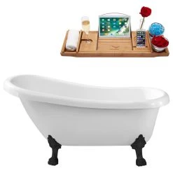 Streamline 61" Soaking Clawfoot Tub With Internal Drain, White/Black