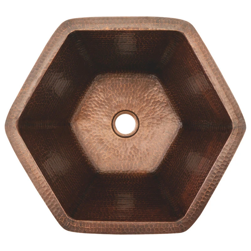 Premier Copper Products 15.5" Hexagon Under Counter Hammered Copper Bathroom Sink - Image 6