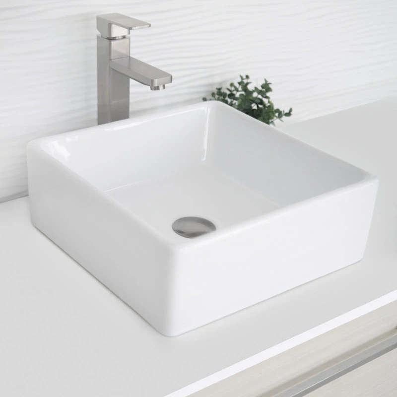 STYLISH 15" White Square Ceramic Vessel Bathroom Sink - Image 3