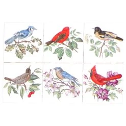 Mottles Murals Ceramic Tiles Song Birds Kiln Fired Ceramic Tile Backsplash Blue Bird Cardinal, 6-Piece Set